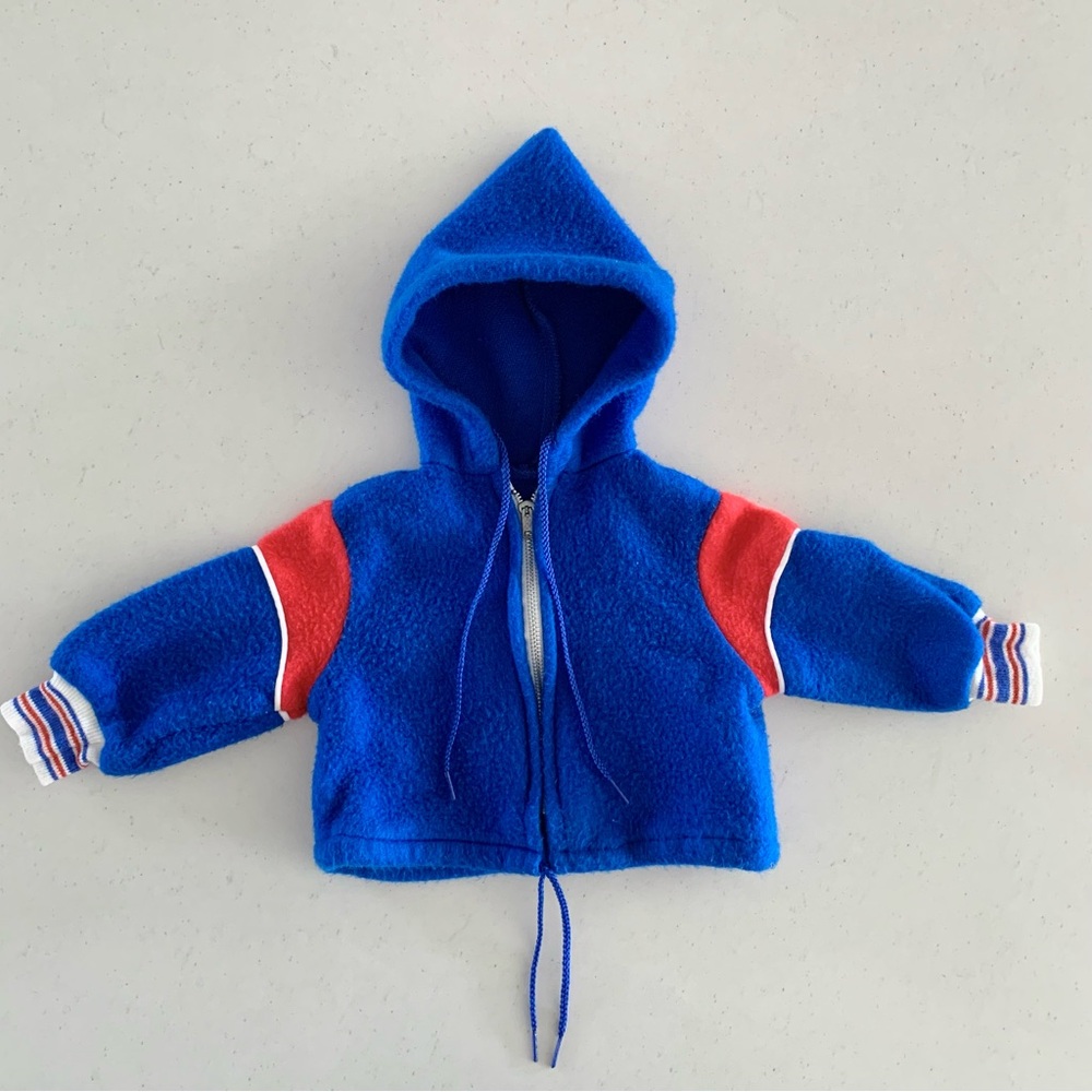 Vintage 80s - 12 months - Blue and Red Zip Hoodie - Made in the USA